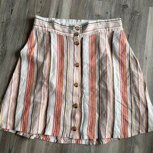 A New Day Linen Pull On Elastic Waist Skirt Striped Size XXL
